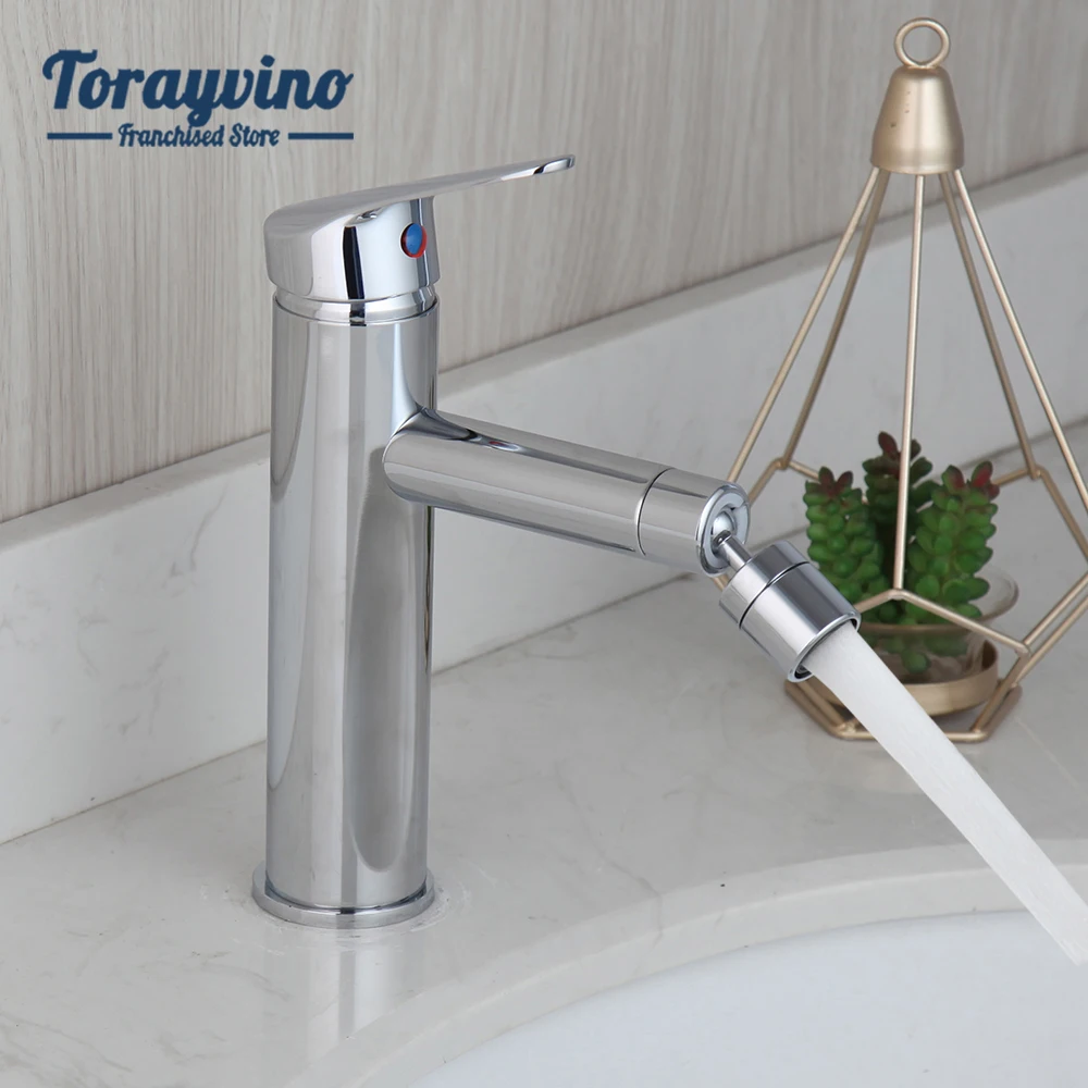 

Torayvino Bathroom Basin Brass Faucet Chrome Finished Mixer Rotatable Nozzle Single Handle/Hole Faucets Sink Deck Mounted Taps