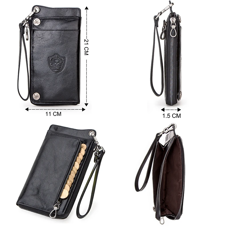 CONTACT\'S Genuine Leather Men Wallets Casual Long Purse Male with Phone Pouch Multi-function Card Holder Wallet Passport Cover