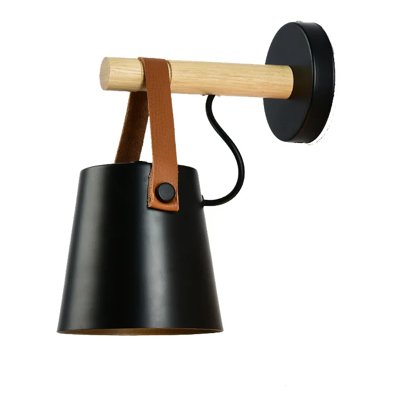 LED Wall Lamps Abajur for Living Room Wall Sconces Light E27 Nordic Wooden belt Wall Light White/Black Support Drop Shipping