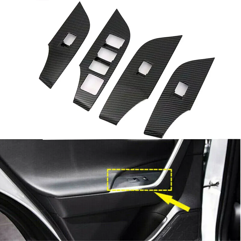 

For Toyota RAV4 2019-2020 ABS Carbon Fiber Look Car Accessories Interior Door Window Button Armrest Decoration Cover Trim 4PCS