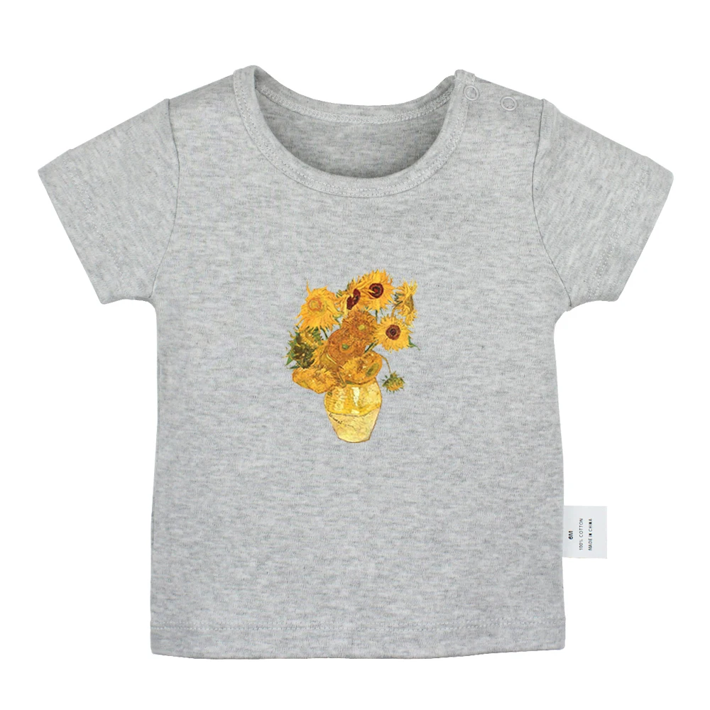 

Still Life Van Gogh Vase with Fifteen Sunflowers Design Newborn Baby T-shirts Toddler Graphic Solid Color Short Sleeve Tee Tops