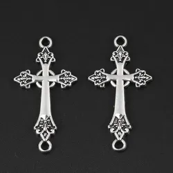 30pcs Silver Color 30.5x16.5mm Cross Connector Charms Religious Beliefs Fit DIY Jewelry Making Handcrafted Accessories