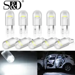 10Pcs T10 LED W5W WY5W COB LED Car Wedge Parking Light Turn Side Bulbs Instrument Lamp Auto License Plate White Red Yellow Blue