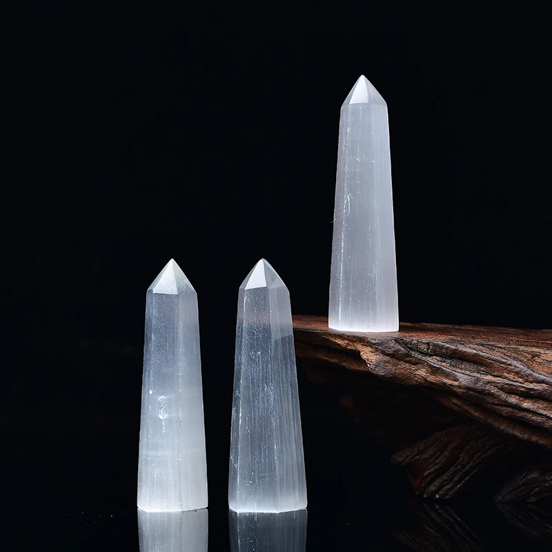 1Pieces Of Natural Selenium Crystal Wands White Gypsum Mineral Crystal Energy Pillar Chakra  Healing Stone Collection Home Decor