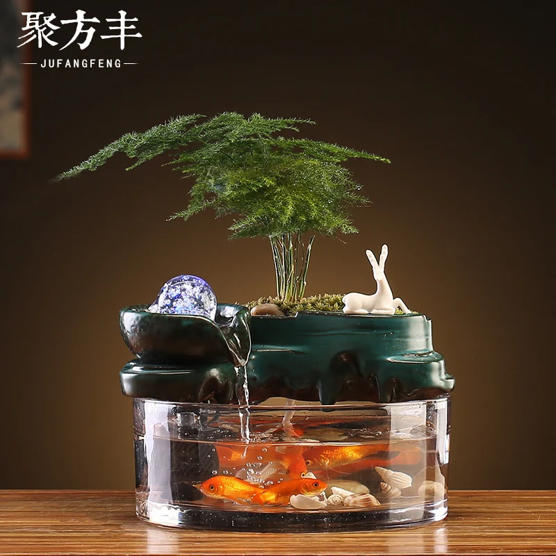 Flowing water makes money landscape circulating water makes money small fish tank fountain tabletop decoration