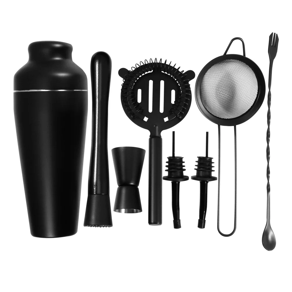 

8pcs Matte Black Stainless Steel Cocktail Shaker Set Premium Bar Tools Bartender Kit Martini Shaker Muddler Jigger Mixing Spoon