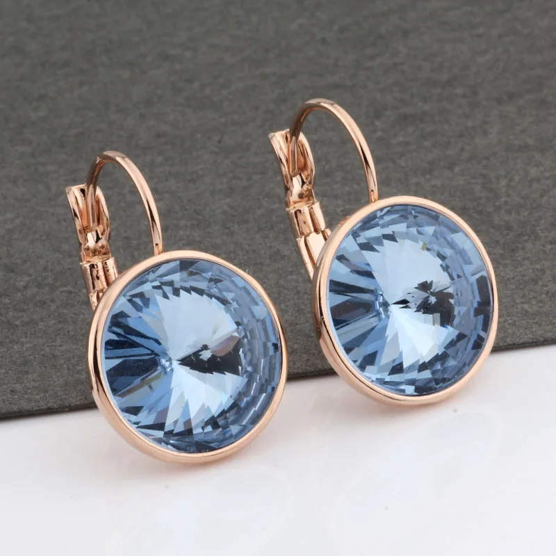 New Trend 2022 Korean Fashion Colorful 14mm Round Crystal Dangle Earrings 585 Rose Gold Color  Eardrop For Women Jewelry Gift