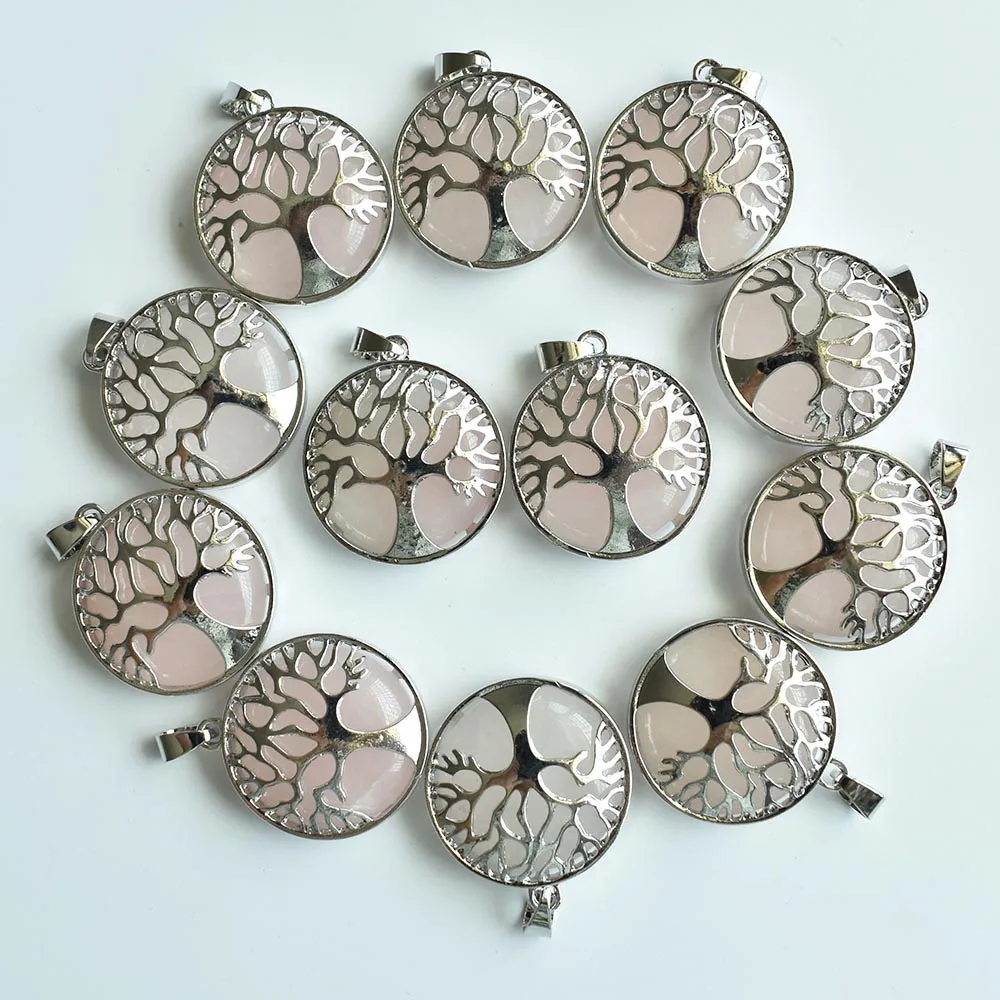 

Wholesale 12pcs/lot new fashion pink natural stone alloy tree of life Pendants for jewelry accessories marking free shipping