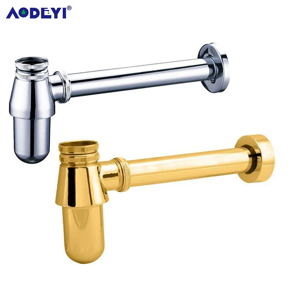 Gold Brass  Basin Bottle Trap , P-Trap,Waste Drain, Basin Mixer Waste Pipe Bottle Waste Trap Drain Kit - P TRAP