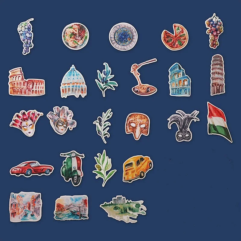 28pcs Inspiring Italy Travel Stickers - Cute, Watercolor, Small Adventure Decals for Water Bottles, Laptops, Scrapbook