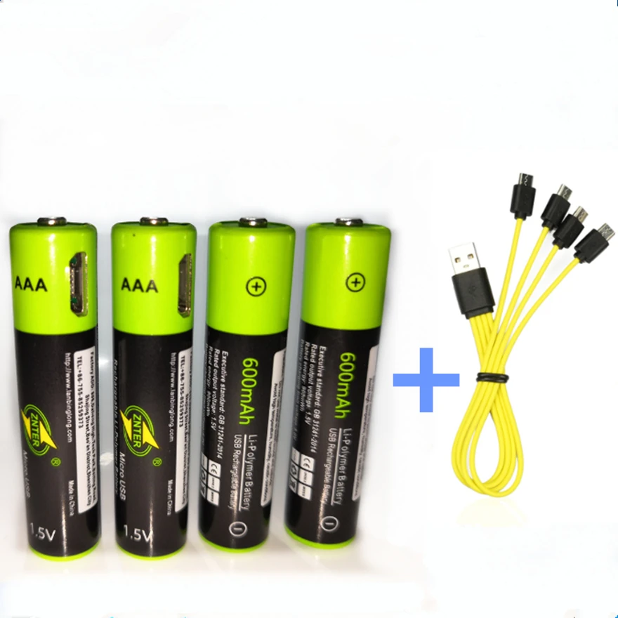 ZNTER akumulator AAA 1.5V AAA 600mAh ładowarka USB Bateria litowa z kablem Micro USB