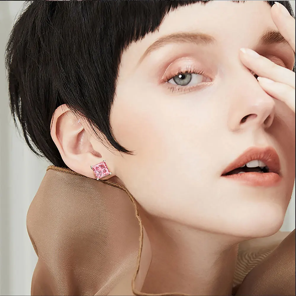 Ten colour 925 Sterling Silver Created 6MM Princess-cut Simulated Diamond Anniversary Wedding Earrings Fine Jewelry Gift