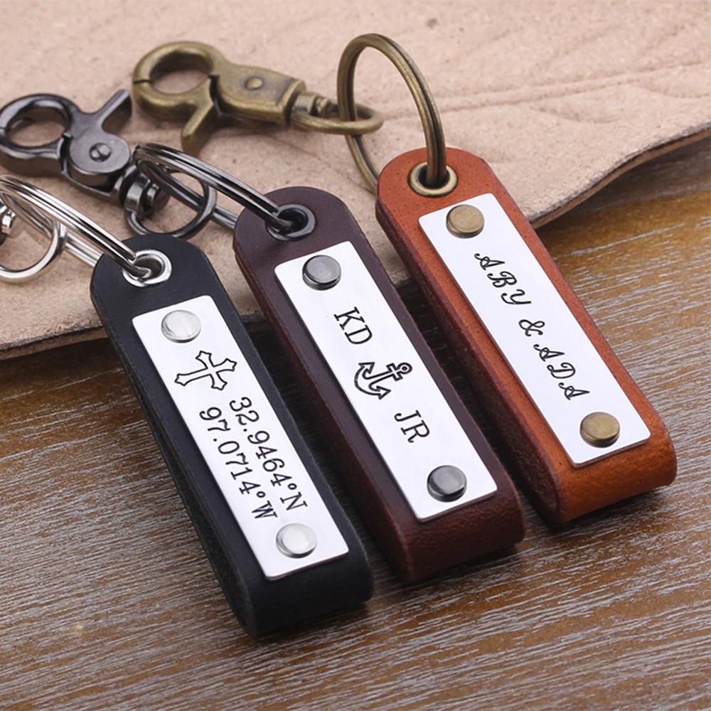 Personalized Leather Keychain - Handmade Compass Keyring - Men's Gift