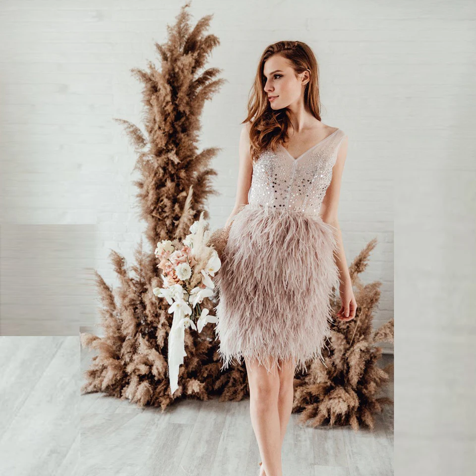 Extra Full High Waisted Feather Skirt Ostrich Feather Short Feather Skirt Elegant Long Zipper Style Feather Skirt Customized