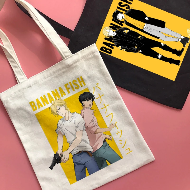 Harajuku Anime Banana Fish Graphic Ladies Shopping Bag Handbags Cloth Canvas Tote Bags Women y2k Reusable Shoulder Shopper Bags