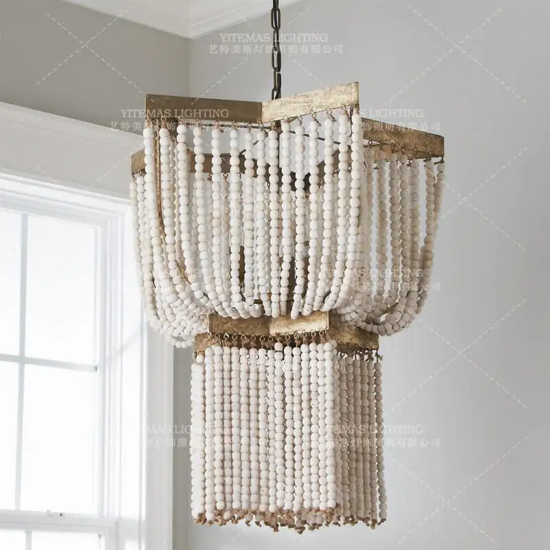 Big Wood Chandelier Beaded Lighting Fringe Vintage Nordic Antique Wood Chandelier Large Kitchen Farmhouse Foyer Bedroom Church