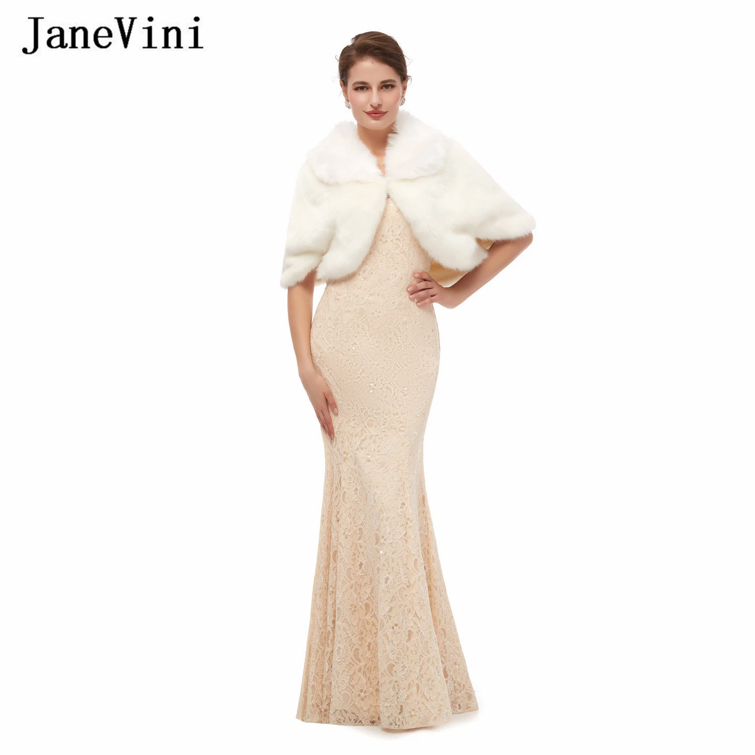 

JaneVini Ivory Faux Fur Wraps and Shawls Bolero Bridal Cape Winter Wedding Coats for Brides 2020 Warm Shrugs Wedding Accessories