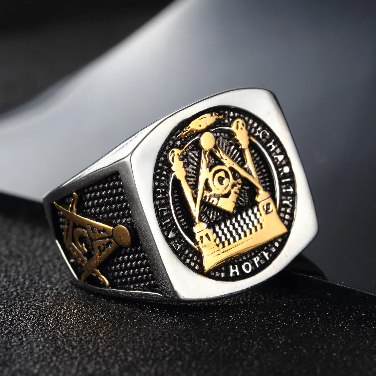Hip Hop 1pc 316L stainless steel men\'s retro ring AG Masonic ring boyfriend gift Festival gifts jewelry wholesale