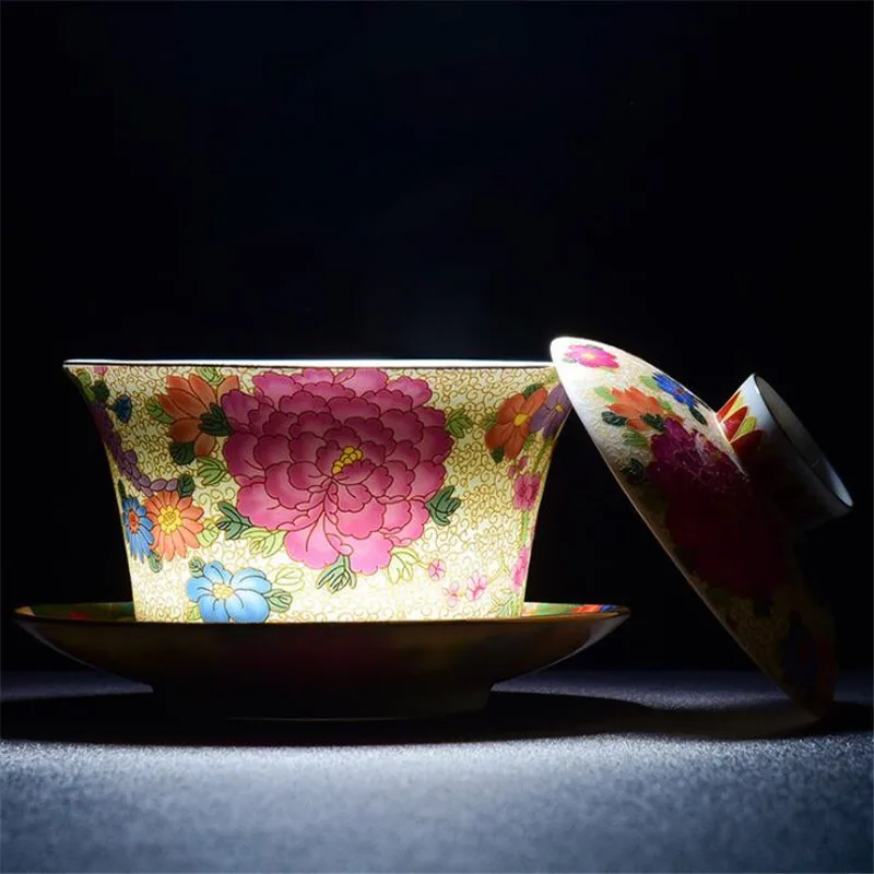 280ml Retro Dragon Phoenix Ceramic Gaiwan Teacup Handmade Tea Tureen Bowl Chinese Porcelain Teaware Drinkware Personal Cup Gift