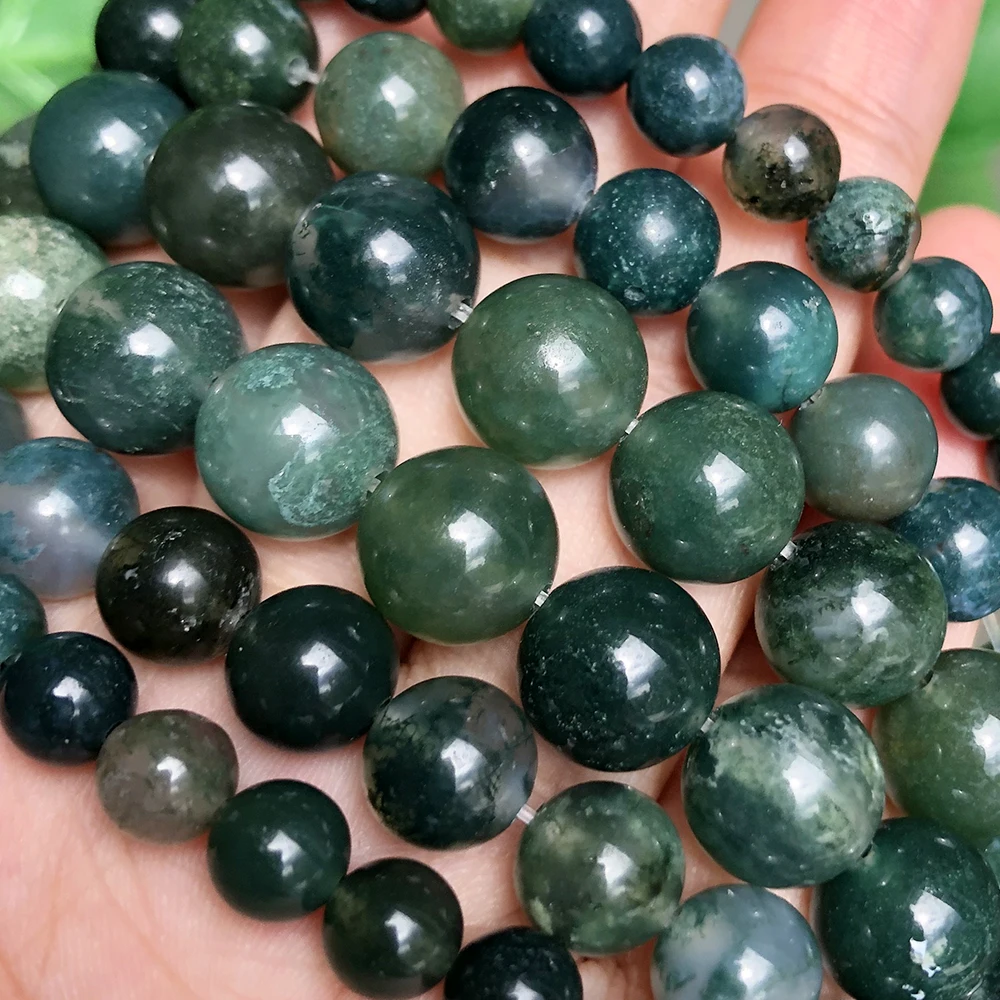 Natural Stone Beads Moss Agates Round Loose beads For Jewelry Making 4/6/8/10/12mm Strand 15\