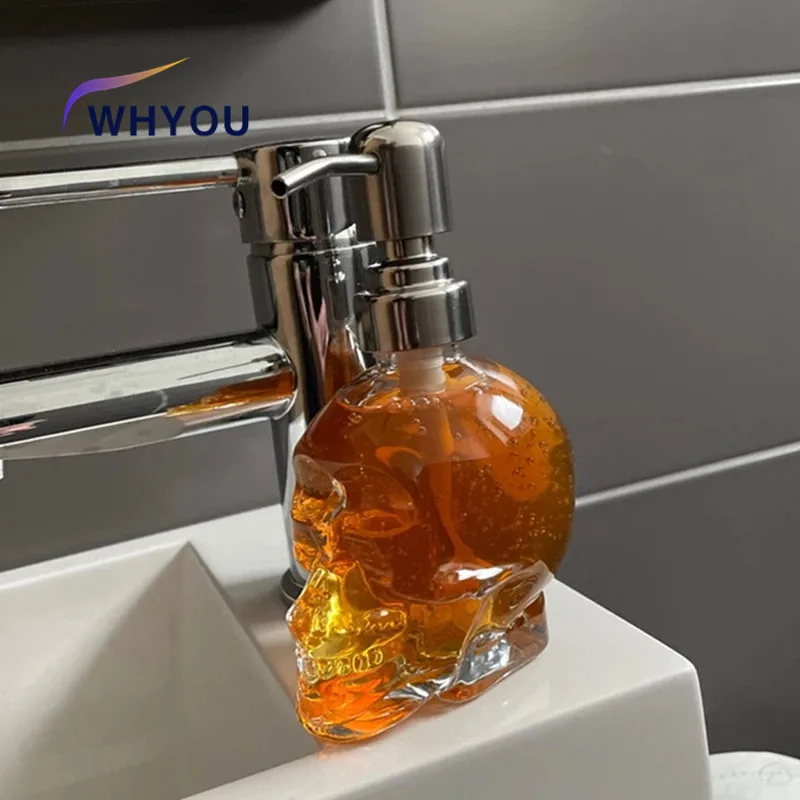 WHYOU 1piece 180ML Glass Skull Hand Washing Liquid Bottling Hotel Soap Dispenser Emulsion Bottle Bathroom Halloween Gift