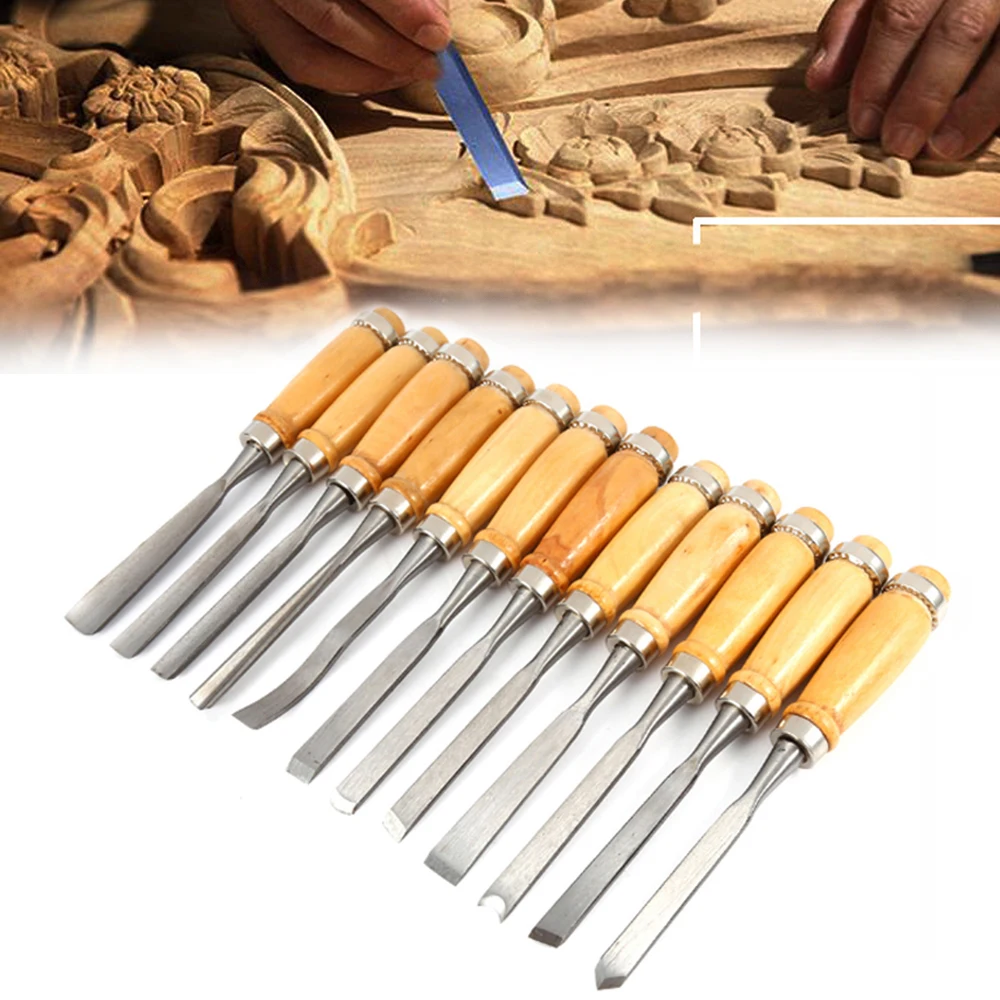 12 Chiếc Các Loại Gỗ Làm Việc Dụng Cụ Khắc Dụng Cụ Xiên Điêu Khắc Dụng Cụ Dụng Cụ Khắc Gỗ Đục Bộ Dao