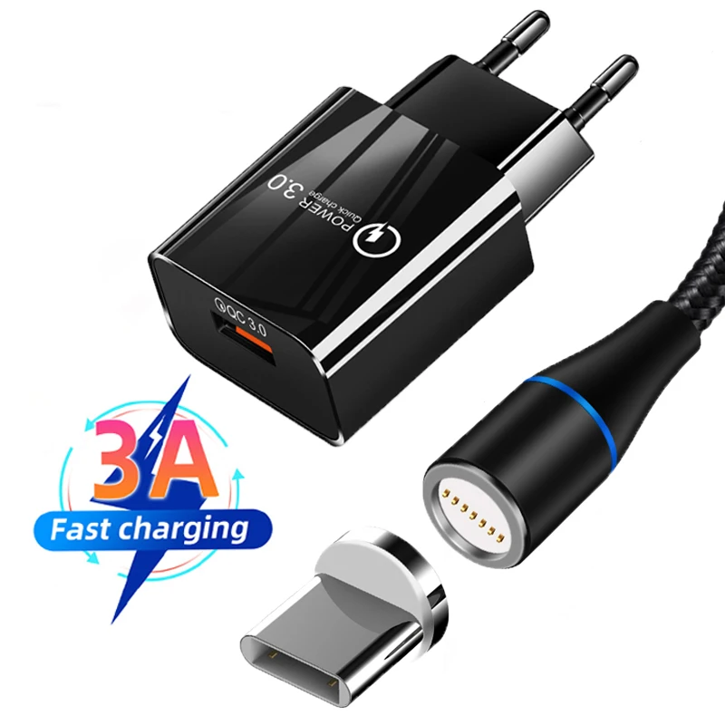 18W Fast USB Charger Magnetic Type-C 3A Fast Charging Cable For Samsung S20 Ultra S10 S9 S8 Plus A21S A31 A11 A41 USB Chargers