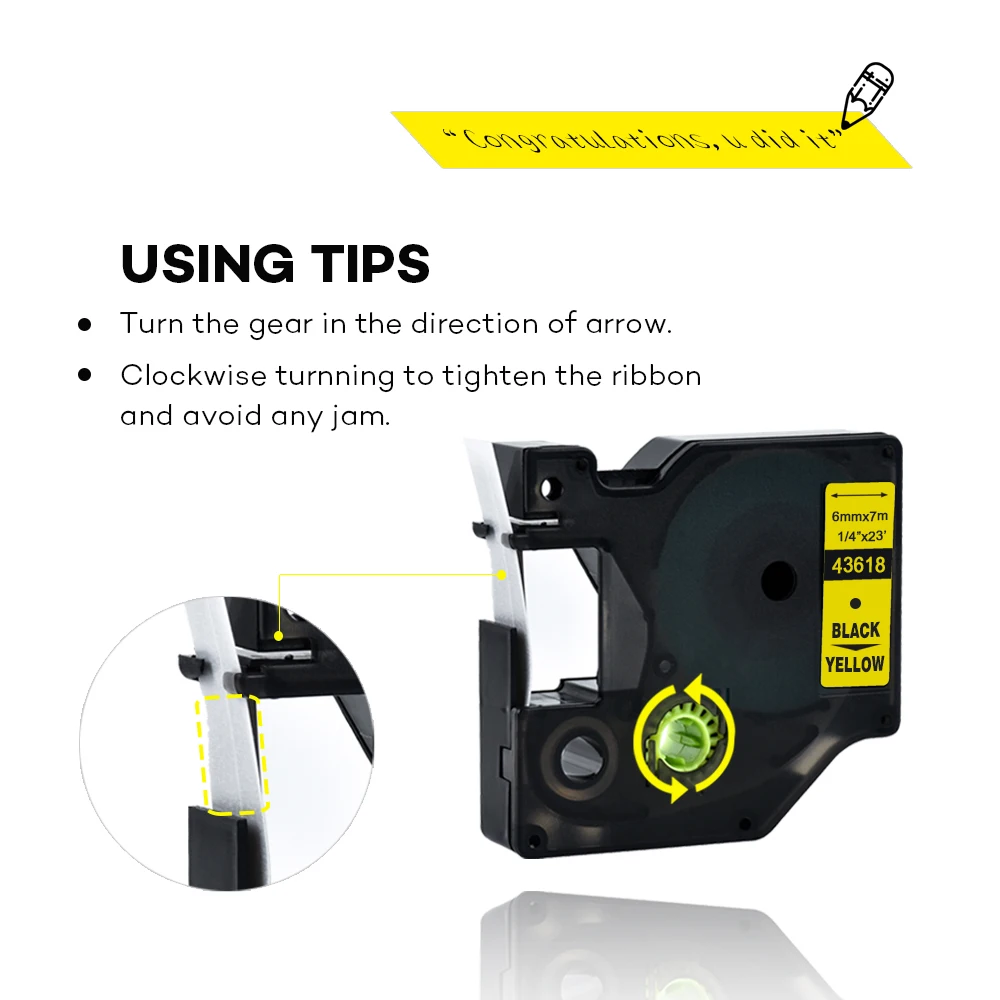 Compatible Dymo D1 6mm Label Tape Black on Yellow 43618 Cassette Ribbons Tape for Dymo Label Manager 160 280 210