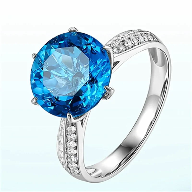 Round Ring for Women 925 Silver Jewelry with Sapphire Zircon Gemstone Open Finger Rings Wedding Party Gift Accessories Wholesale