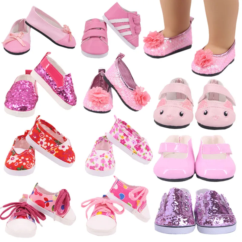 Doll Pink Kitty Bow Shoes Canvas Shoes Sneakers Fit 18 Inch American Doll&43cm Baby New Born Doll Clothes Accessories,Girls Toys