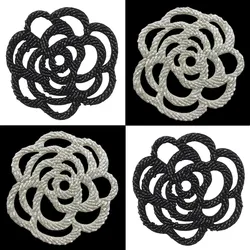 Fashion DIY 3D Black White Flowers Beaded Patches for Clothing sew on Rhinestone Sequin Applique for Clothes Decorative Badge