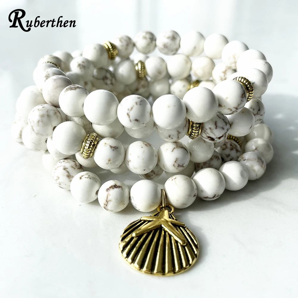 Ruberthen 8 mm Tanzania Howlite 108 Mala Bracelet New Design Tanzania Howlite Bracelet Women`s Yoga Spiritual Mala Necklace