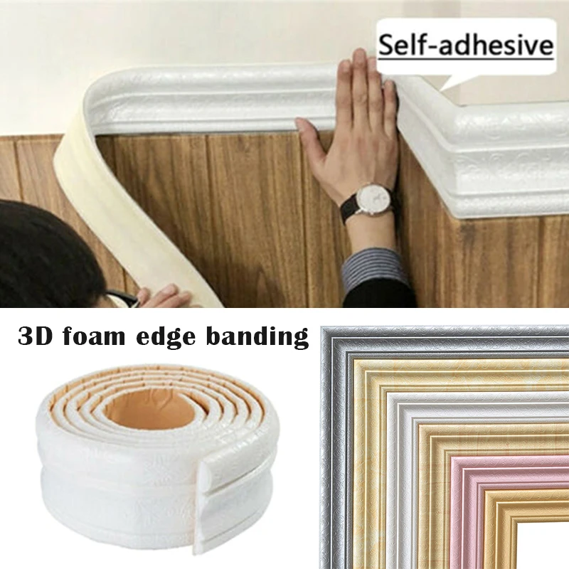 

3D Self-adhesive Foam Baseboard Waterproof Wall Sticker Embossed Waistline Floor Corner Line Skirting Board Stickers Household