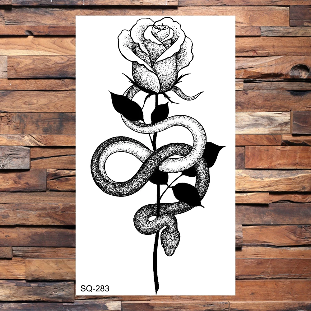 Snake Temporary Tattoos For Women Girls Realistic Rose Flower Letter Butterfly Serpent Fake Tattoo Sticker Arm Body Tatoos