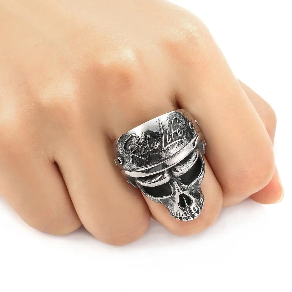 316L Stainless Steel Jewelry Size 7-14 Ride Life Biker Skeleton Ring