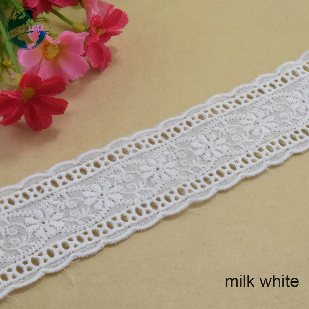 4.7cm Wide 100% Cotton Embroid Lace Sewing Ribbon Guipure Trim Wedding Decoration DIY Dolls Colthes Accessories Lace Edge#4056