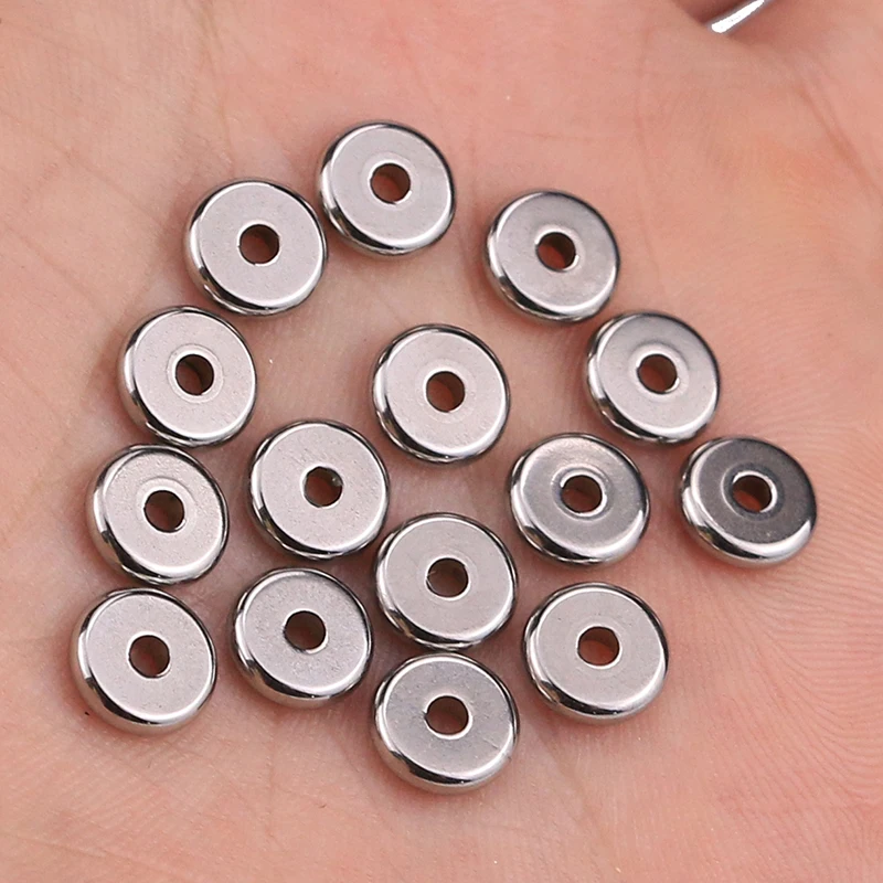 50pcs/lot 4 5 6 8 10mm Stainless Steel Flat Round Bead Loose Spacer Beads for DIY Jewelry Making Necklace Accessories Wholesale