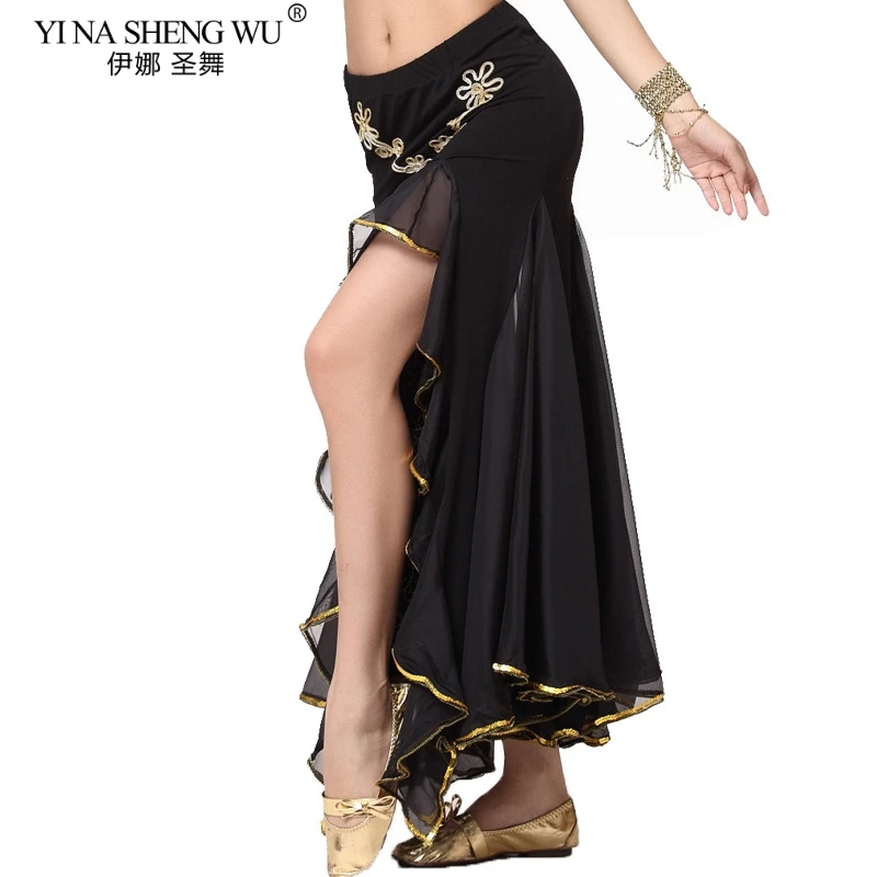 New Belly Dance Costume Bellydance Skirt India Women Double Split Wrap Costumes Stage Performance Dress Clothing Long Wave Skirt