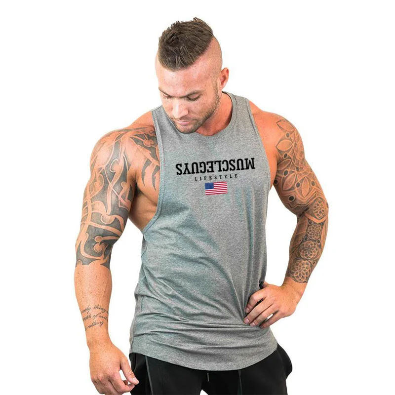 Men Sleeveless Vests Cotton Gym Singlets Muscle Tanktops Summer Fitness Tank Top Men Bodybuilding Clothing