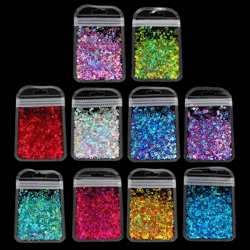 

10 Colors Hollow Round Shape Holographic Chunky Glitter Epoxy Resin Festival Chunky Laser- Flakes Mixed Sequins 2g Per