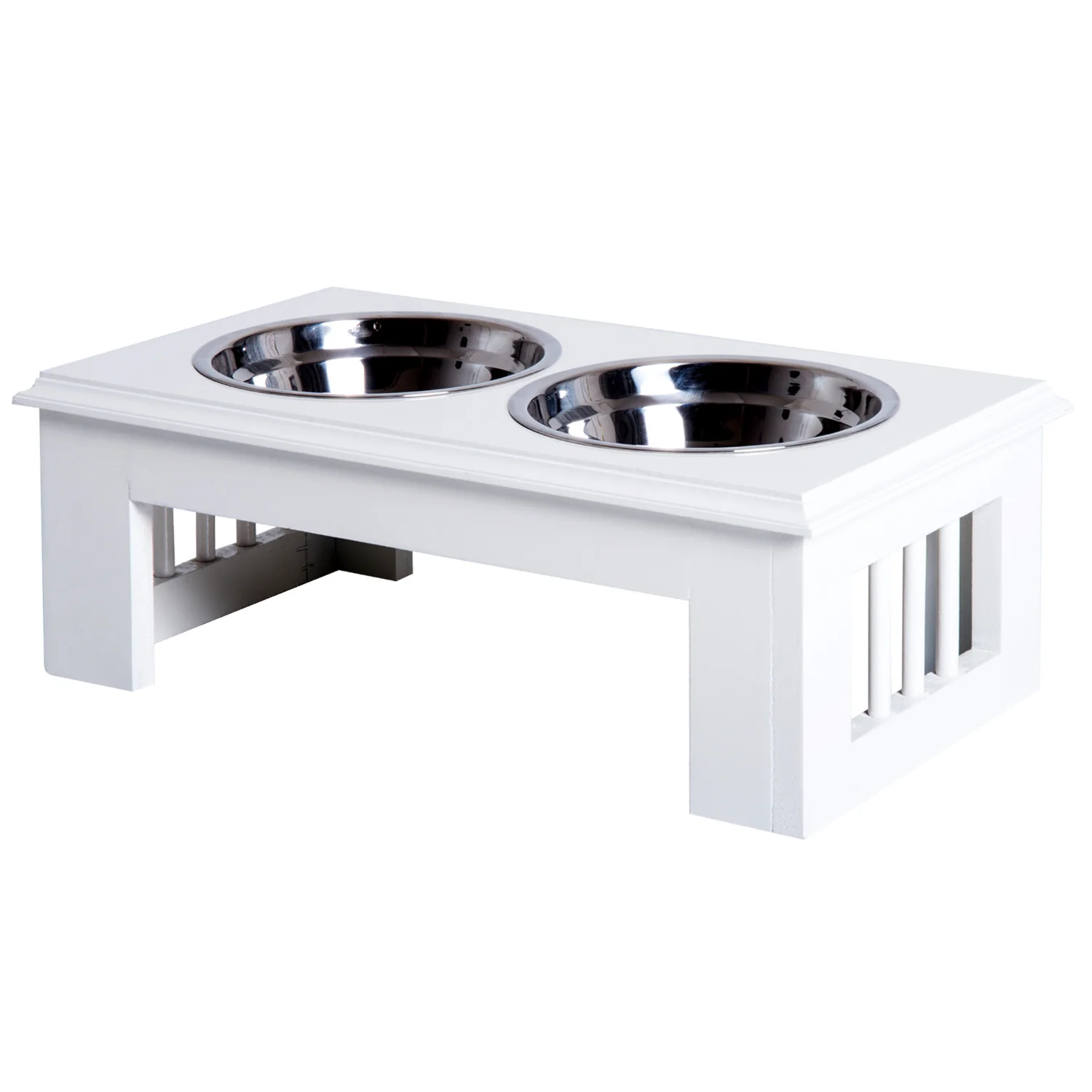 PawHut Raised Dog Feeder with Stand and 2 Removable Bowls Stainless Steel 44x24x15 cm White