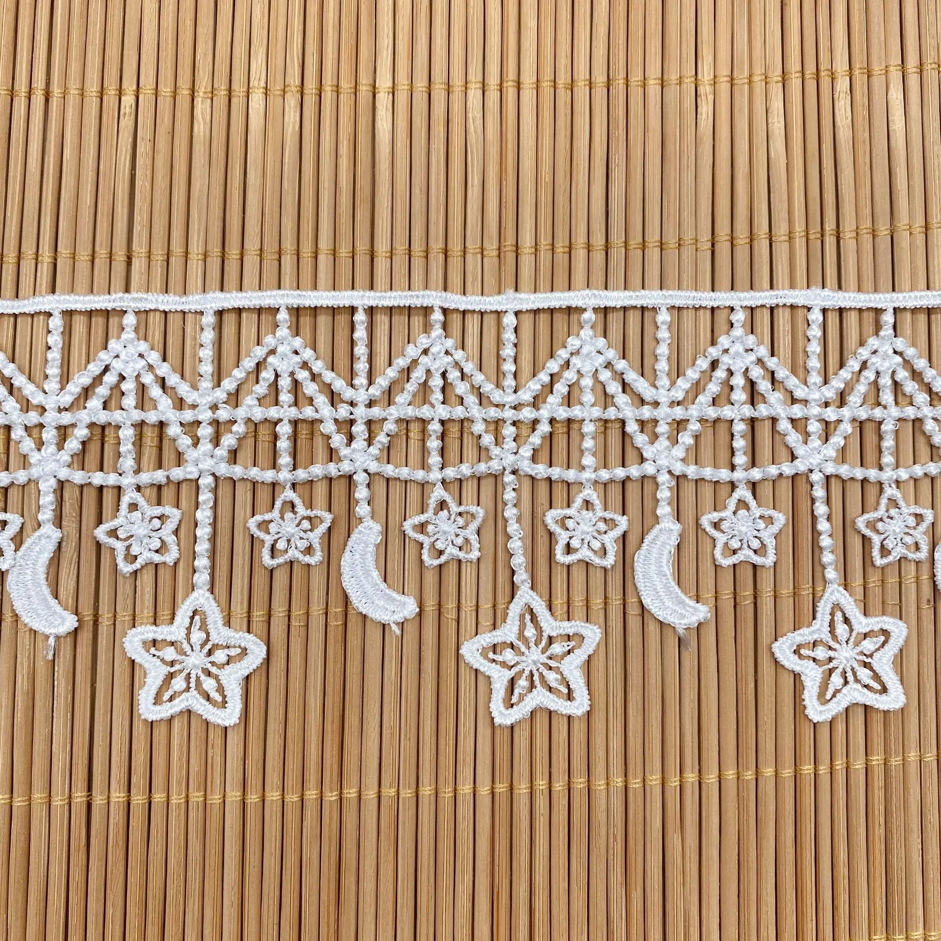 3Yards Unilateral Embroidered Hollow Moon Star Tassel Lace Fabricrim Ribbons DIY Sewing Handmade Craft Materials