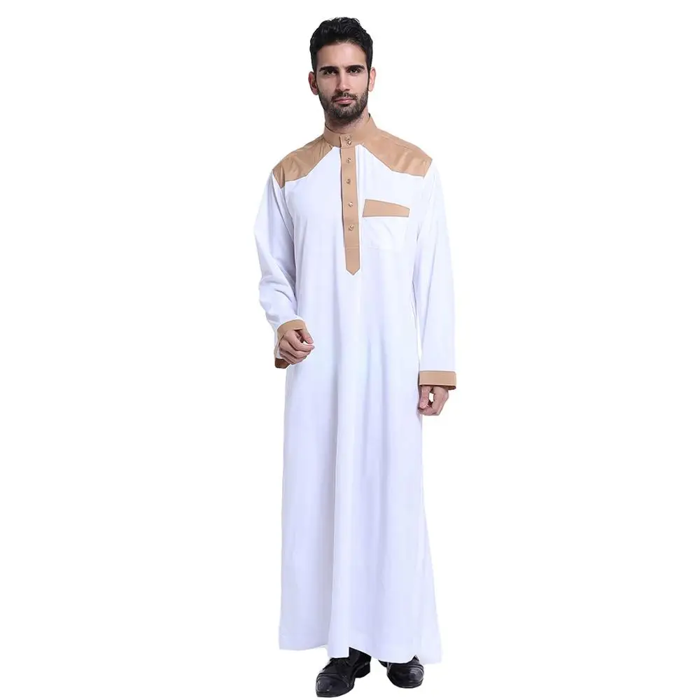 Hanyimidoo Muslim Abaya for Men Jubba Thobe Middle East Long Robes Kaftan Arab Dubai Adult Long sleeve Islamic Clothing