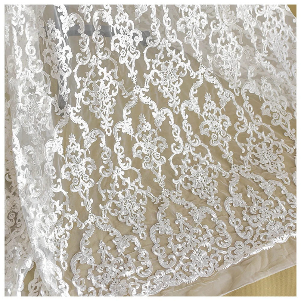 

Tulle Fabric 1 Meter Ivory Mesh Cotton Embroidered Gauze Lace Bridal Wedding Dress Skirt Sewing Material 130CM 51" Wide L24A5