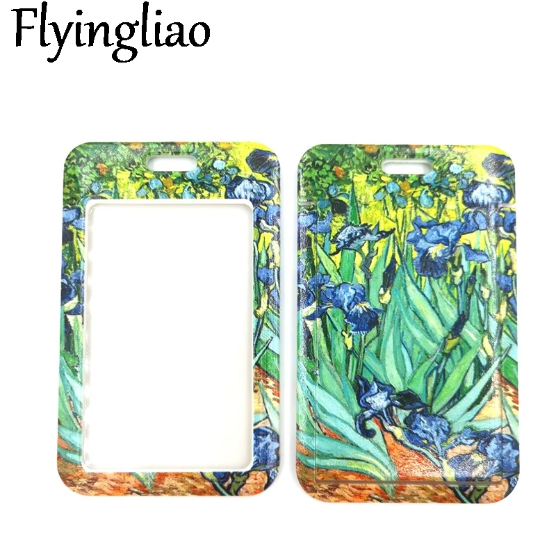 Van gogh-capa para cartão de identidade, pintura a óleo, irises, fofo, cordão, estudante, enfermeira, carretel, clipe, desenho animado, porta-cartão