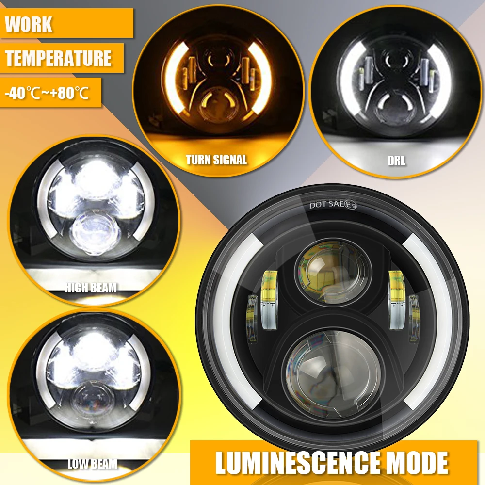 2Psc untuk Lada 4X4 Perkotaan Niva 7 Inch LED Headlight H4 Hi-Lo dengan Halo Malaikat Mata untuk Jeep JK Land Rover Defender Hummer