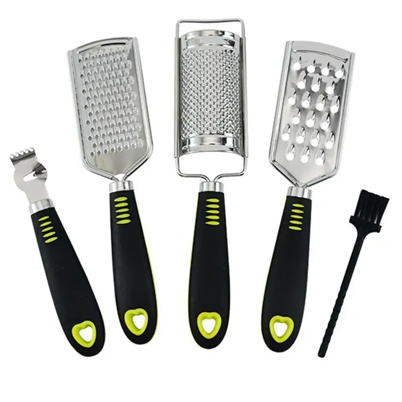 

4PCS Cheese Grater Set Stainless Steel Handheld Food Grater Citrus Lemon Zester With Brush Ginger Garlic Chocolate Kitchen Tools