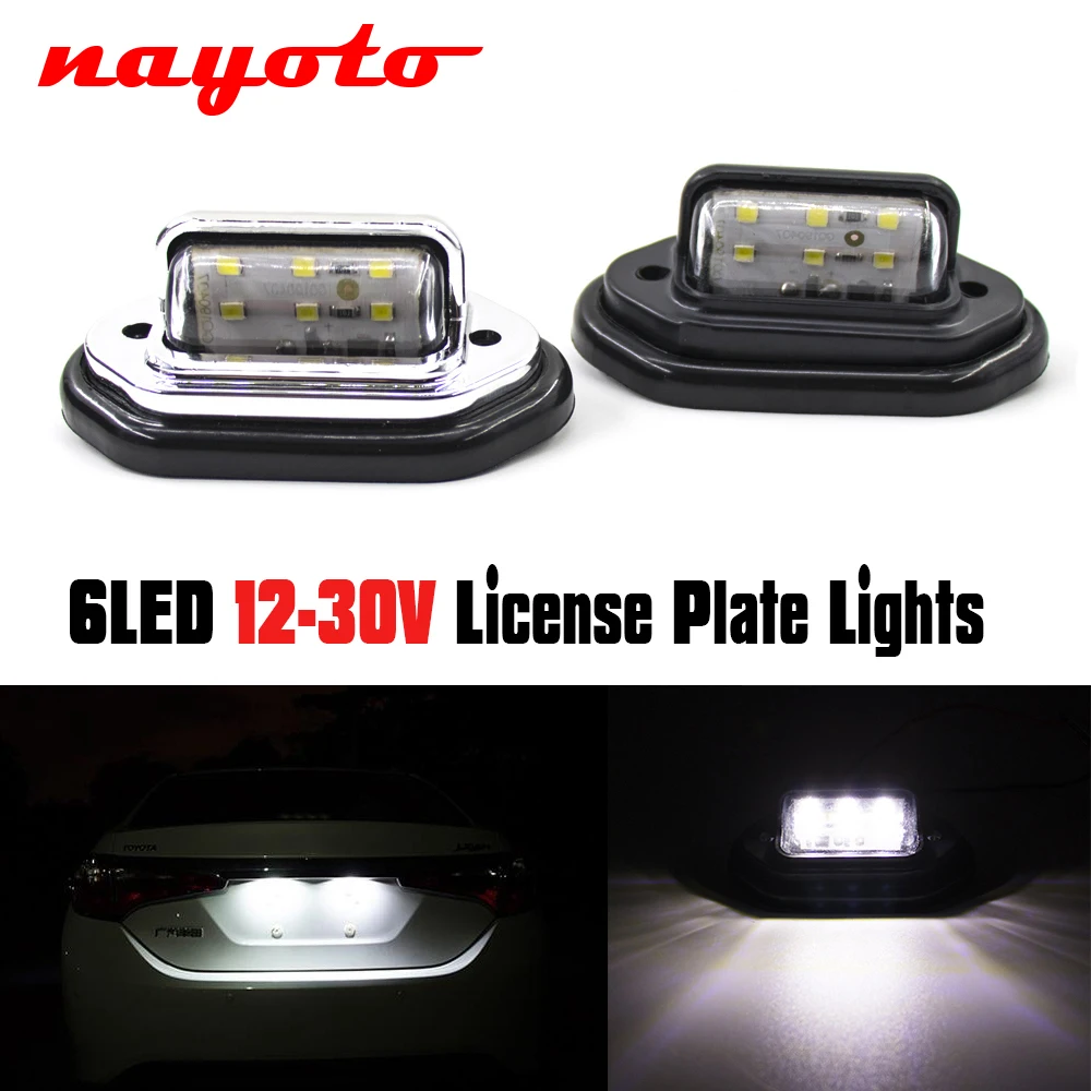 2pcs 12V 24V 6 LED License Plate Light Signal Rear Tail Light Step Lamp Car Boat Truck Trailer RV SUV Van Caravan Waterproof