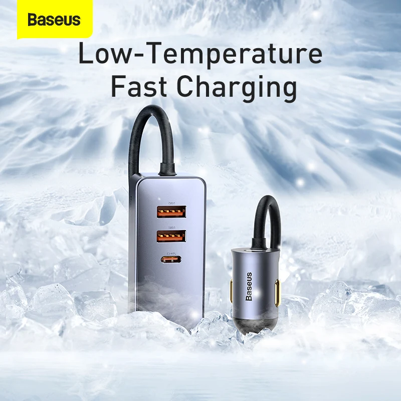 Baseus 4 in 1 120W USB Type C Fast Charge Car Phone Charger Quick Charging Car Cigarete Lighter Expasion Adater PD QC For iPhone