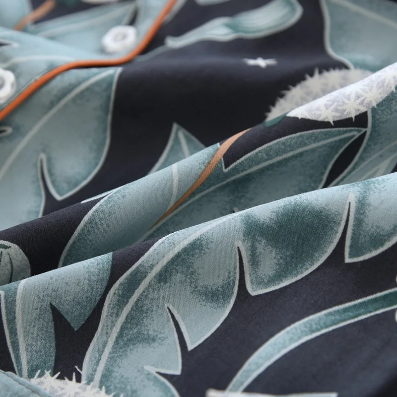 Frühlings- und Herbst-Damen-Set aus 100% Viskose mit langärmeligem Oberteil, Hose, großem Blumenmuster, Baumwollseide, großer Größe, dünnem Cardigan und Hemd für den Heimgebrauch. – Detail 8